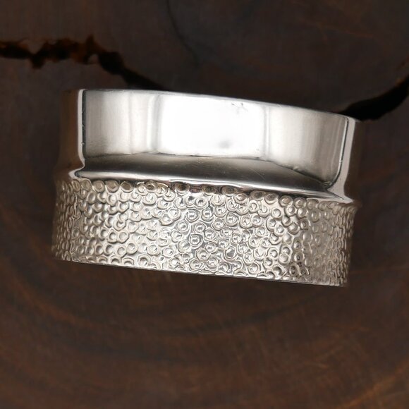Artist Made Sterling Silver Half Textured & Half Polished Cuff Bracelet Size 6 - Picture 4 of 5